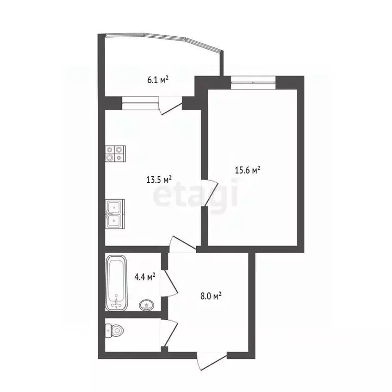1-к кв. Тюменская область, Тюмень ул. Монтажников, 45 (42.0 м) - Фото 1