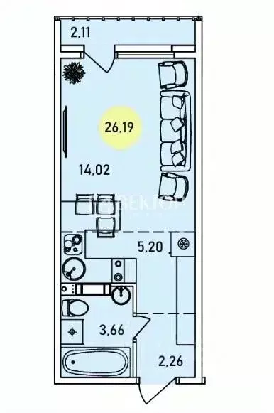 Студия Ярославская область, Ярославль ул. Лескова, 44 (26.29 м) - Фото 2