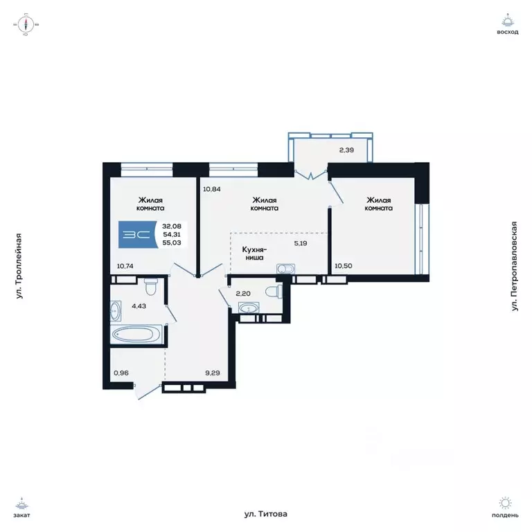 3-к кв. Новосибирская область, Новосибирск ул. Титова, 48 (54.6 м) - Фото 0