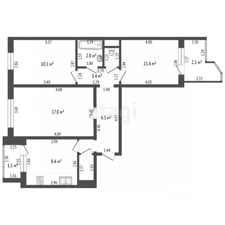 3-к кв. Тамбовская область, Тамбов ул. Рылеева, 100 (62.7 м) - Фото 1