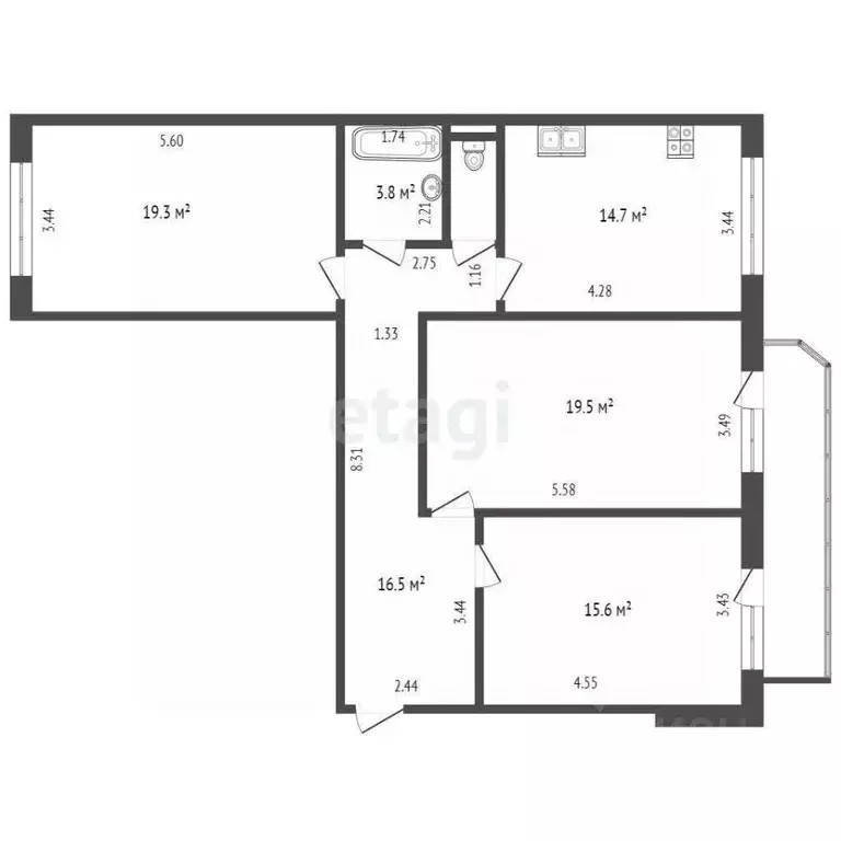 3-к кв. Тюменская область, Тюмень ул. 50 лет Октября, 80к1 (97.0 м) - Фото 2