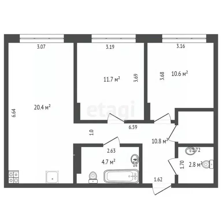 2-к кв. Тюменская область, Тюмень ул. Стройотрядовская, 8 (61.0 м) - Фото 2