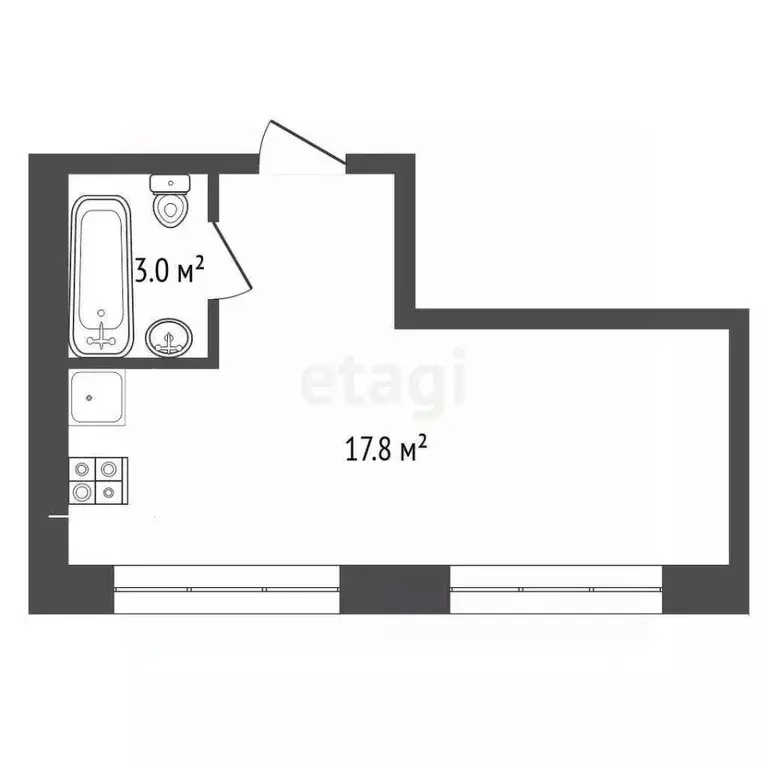 Студия Архангельская область, Архангельск ул. Самойло, 12А (20.8 м) - Фото 1