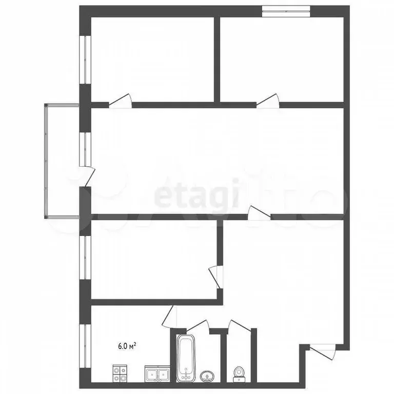 4-к. квартира, 57,5 м, 3/5 эт. - Фото 0
