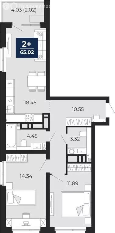 2-комнатная квартира: Тюмень, Арктическая улица, 12 (65.02 м) - Фото 0