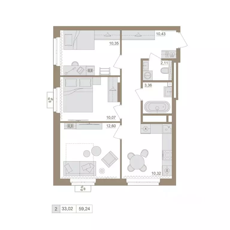 2-к кв. Башкортостан, Уфа бул. Яркий (59.24 м) - Фото 0