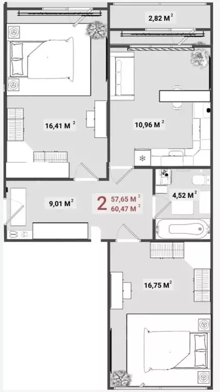 2-к кв. Тверская область, Тверь бул. Гусева, 59 (60.0 м) - Фото 1