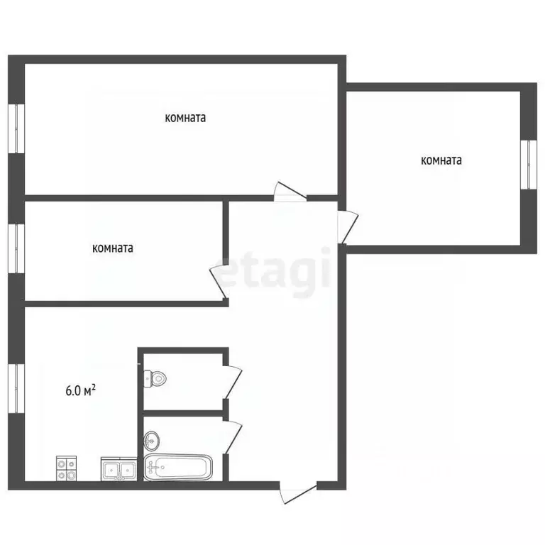 3-к кв. Московская область, Клин ул. Чайковского, 58 (60.0 м) - Фото 2