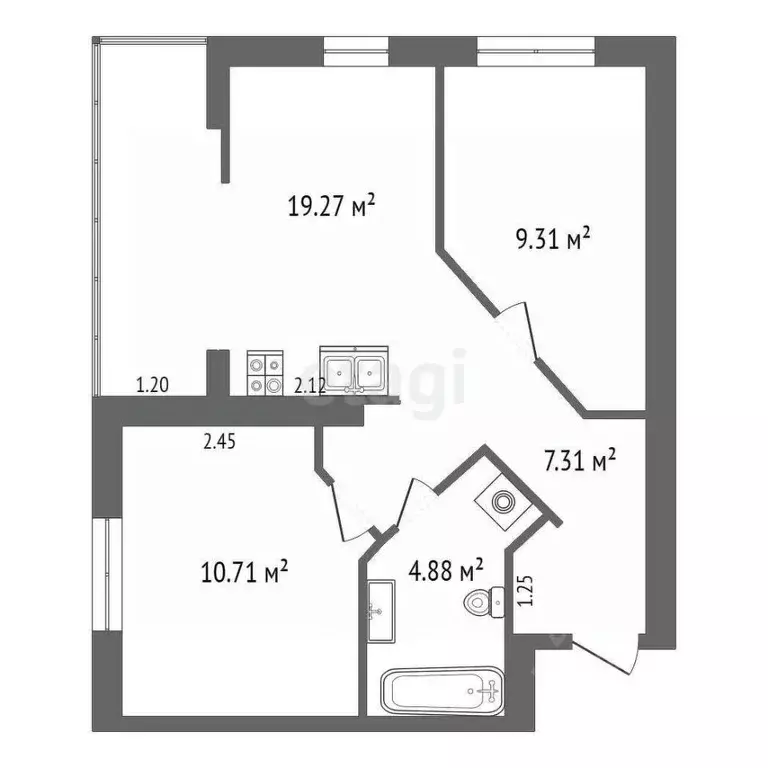 2-к кв. Тюменская область, Тюмень ул. Краснооктябрьская, 14к3 (50.0 м) - Фото 1