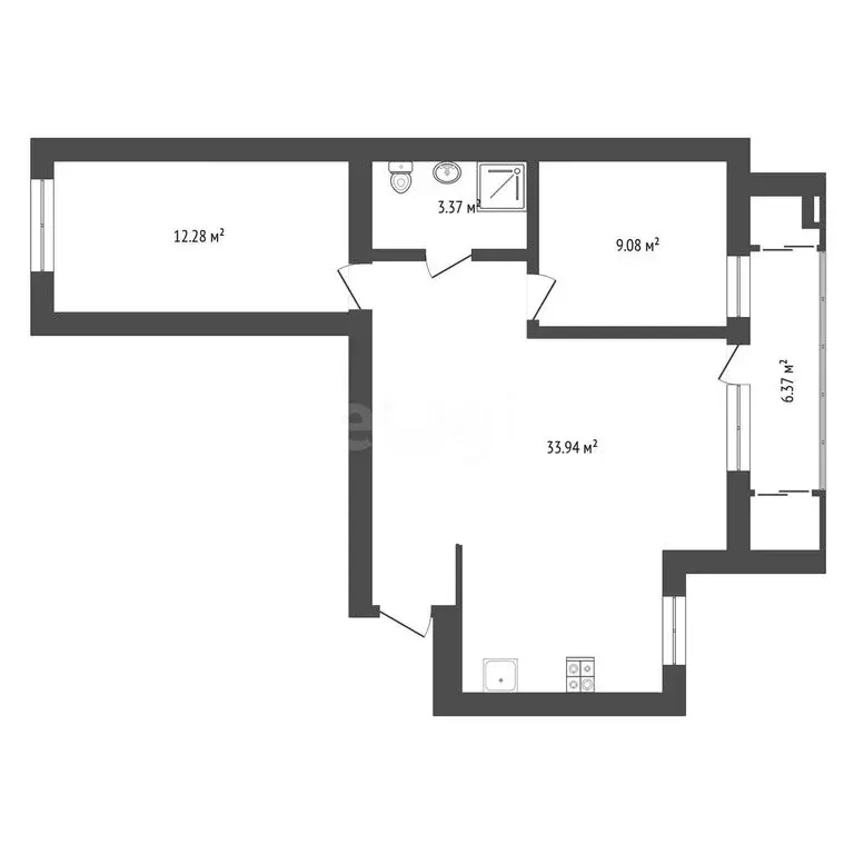 2-комнатная квартира: Тюмень, Харьковская улица, 48 (65.04 м) - Фото 1
