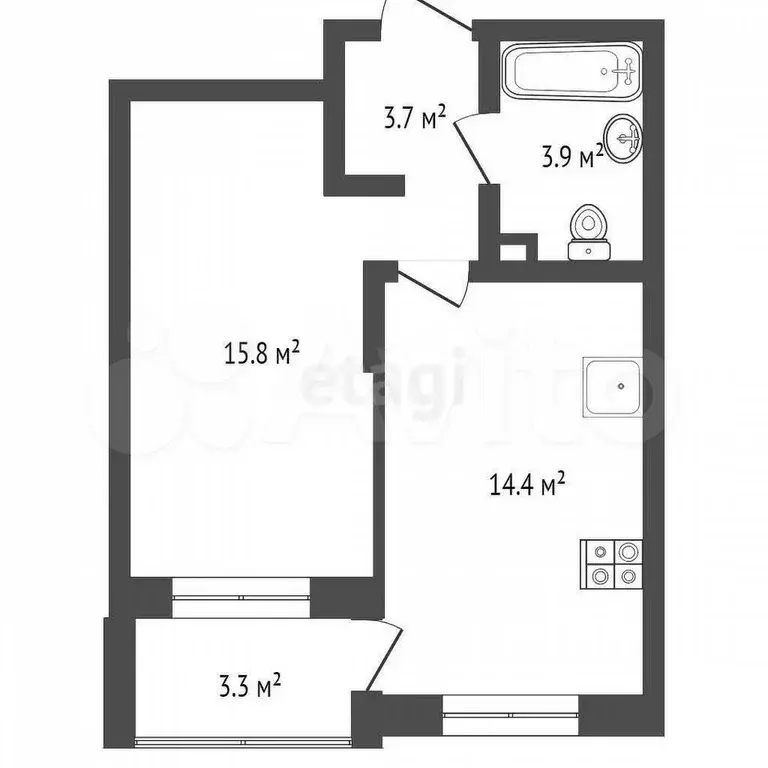 1-к. квартира, 41,1 м, 3/4 эт. - Фото 0