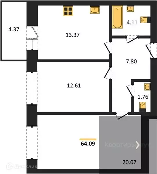 Продаётся 2-к квартира, 64.09 м - Фото 0