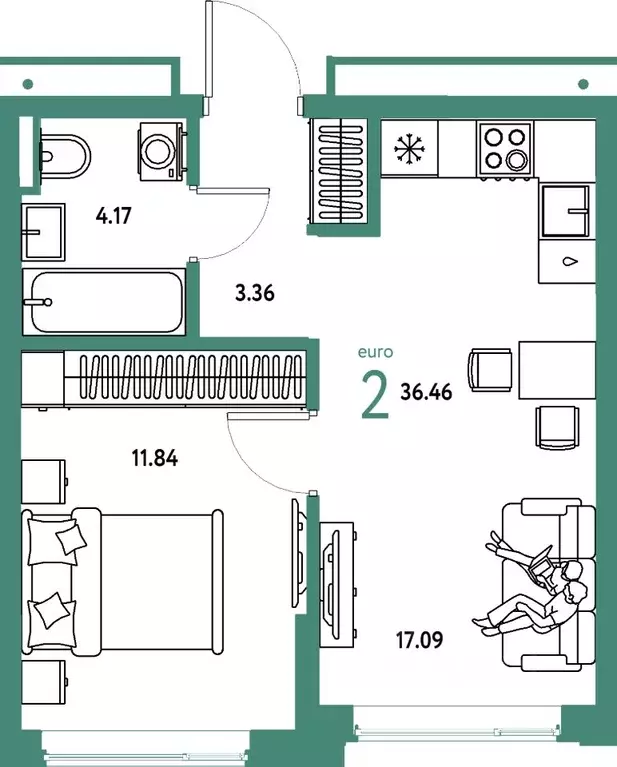 2-к кв. Тюменская область, Тюмень ул. Мельникайте, 42к1 (36.46 м) - Фото 1