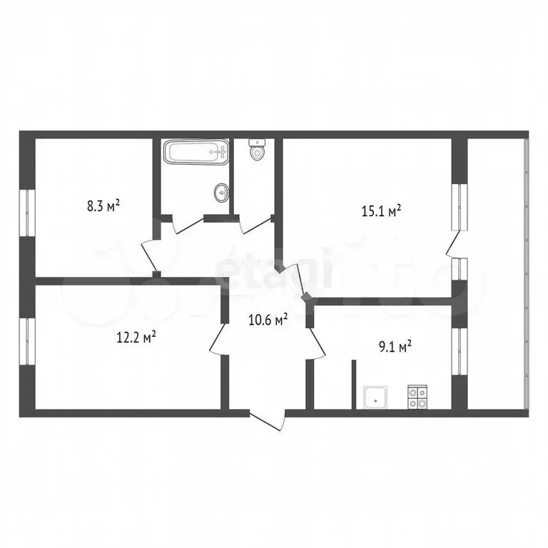 3-к. квартира, 60,4 м, 5/5 эт. - Фото 0