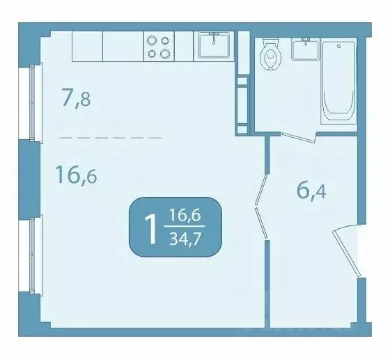 1-к кв. Томская область, Томск ул. Юрия Ковалева, 47 (34.73 м) - Фото 0