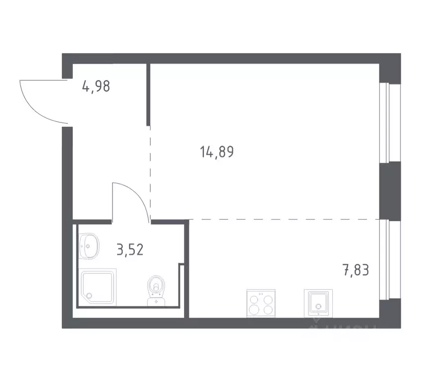 Студия Приморский край, Владивосток Днепровская ул., 19 (31.22 м) - Фото 1