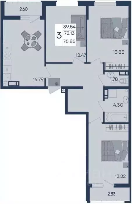 3-к кв. Краснодарский край, Краснодар  (75.85 м) - Фото 1