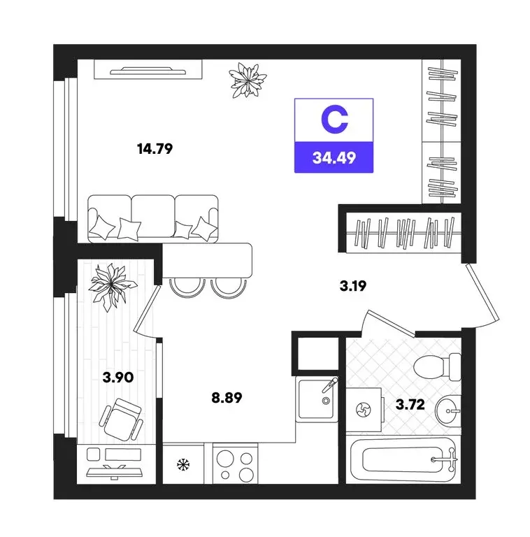 Квартира-студия: Тюмень, улица Бориса Прудаева, 7 (34.49 м) - Фото 1