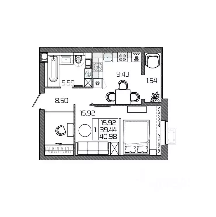1-к кв. Волгоградская область, Волгоград ул. Землячки (40.98 м) - Фото 2