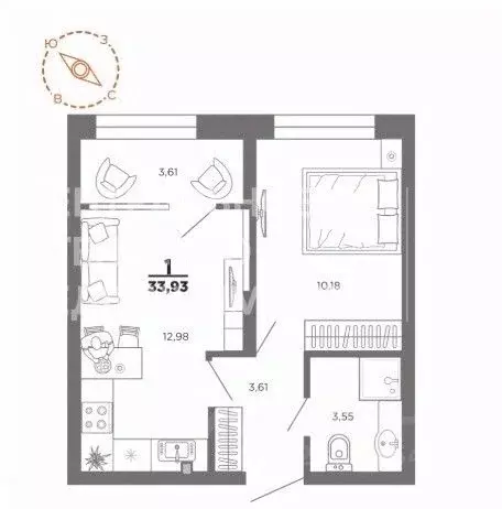 1-к кв. Рязанская область, Рязань проезд 5-й Новый (33.93 м) - Фото 1