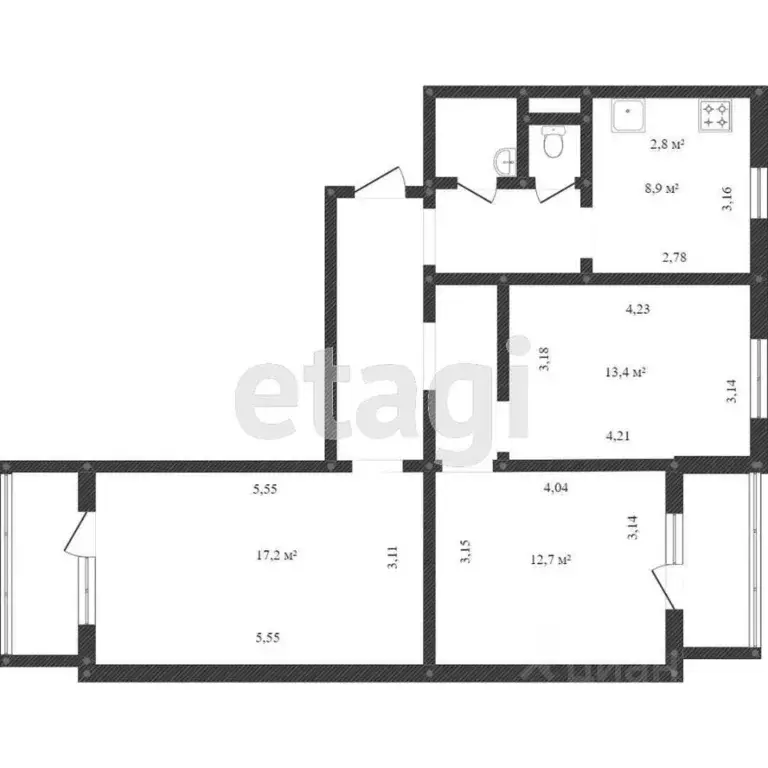 3-к кв. Белгородская область, Белгород бул. Юности, 7а (70.6 м) - Фото 2