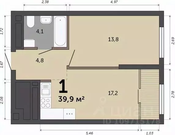 1-к кв. Свердловская область, Екатеринбург пер. Сосновый (39.9 м) - Фото 1