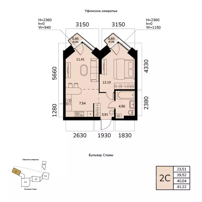 2-к кв. Башкортостан, Уфа ул. Чудинова (40.04 м) - Фото 1
