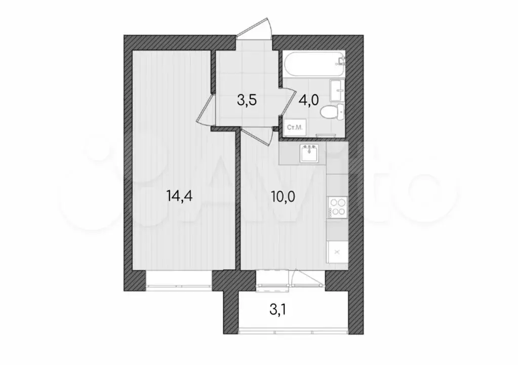 1-к. квартира, 35 м, 2/9 эт. - Фото 1