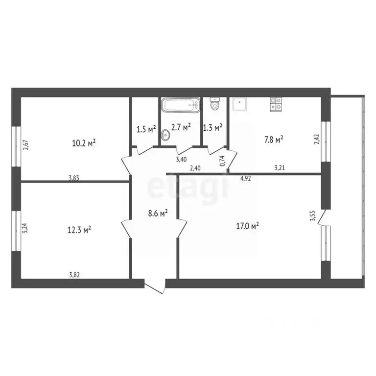 3-к кв. Калужская область, Обнинск ул. Королева, 18 (61.4 м) - Фото 2