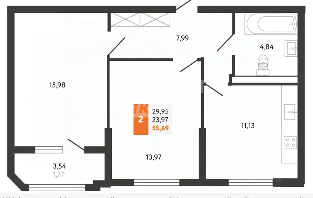 2-к кв. Краснодарский край, Новороссийск Мысхакское ш., 59Б (56.0 м) - Фото 1