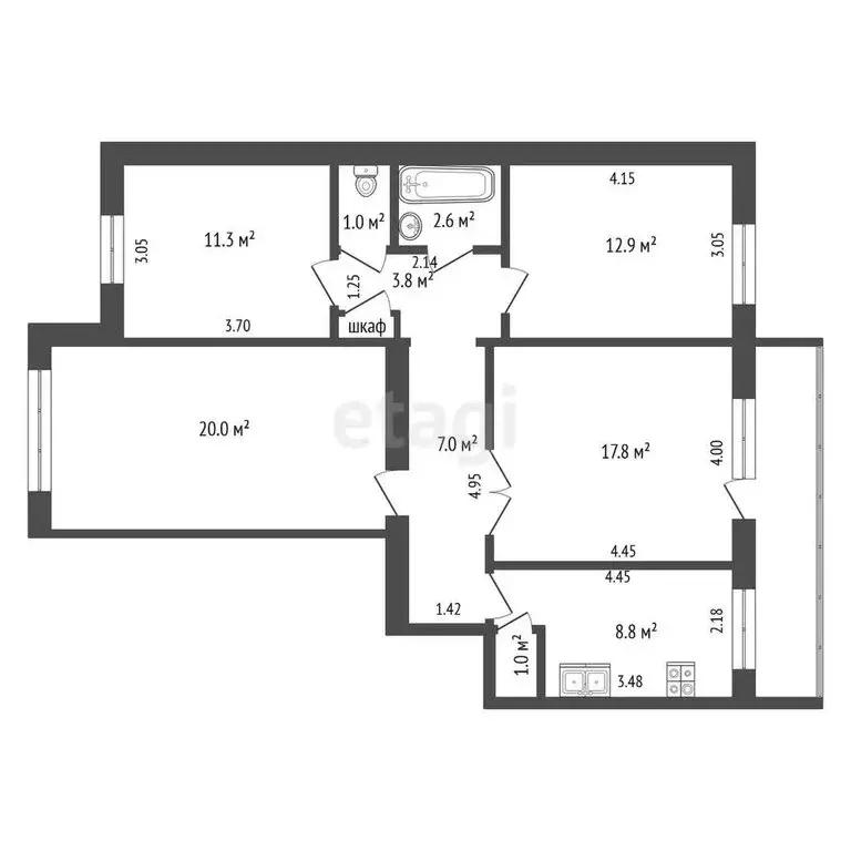 4-комнатная квартира: Ульяновск, улица Ульяны Громовой, 2А (87.3 м) - Фото 0