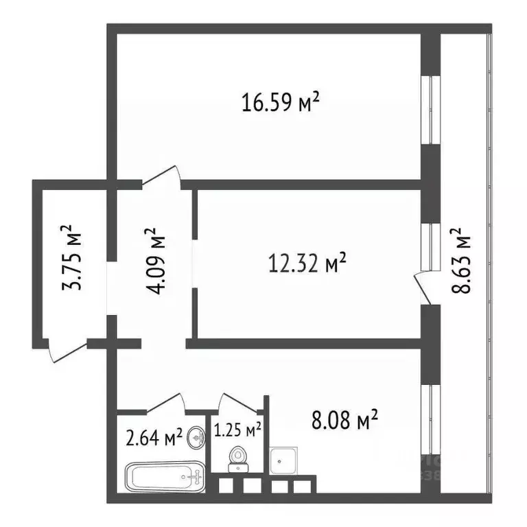 2-к кв. Красноярский край, Красноярск наб. Ярыгинская, 41 (51.7 м) - Фото 1
