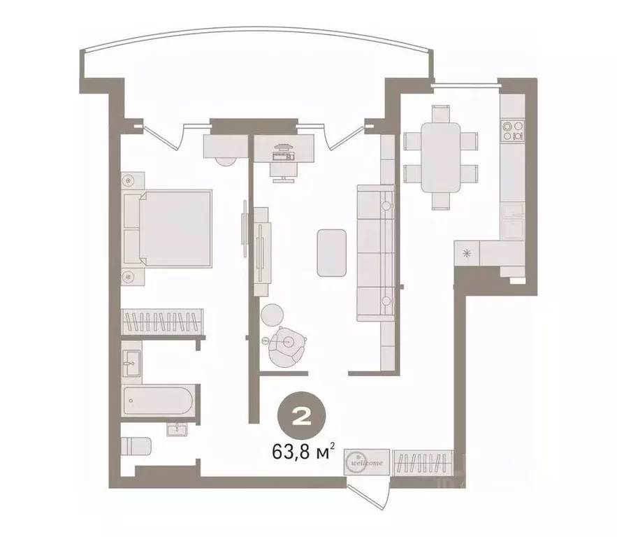 2-к кв. Тюменская область, Тюмень ул. Монтажников, 51 (63.8 м) - Фото 1