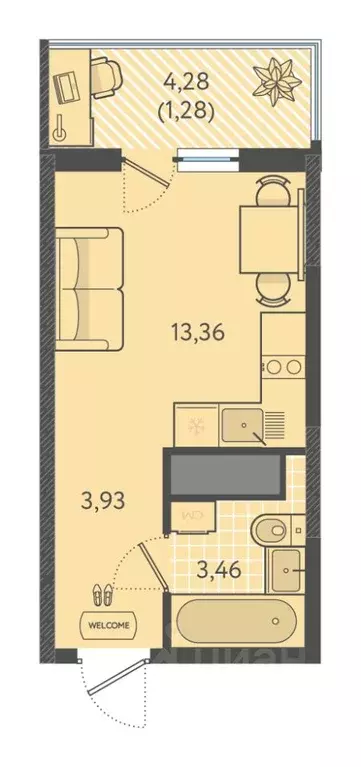 Студия Краснодарский край, Краснодар Теплые Края жилой комплекс (22.03 ... - Фото 1