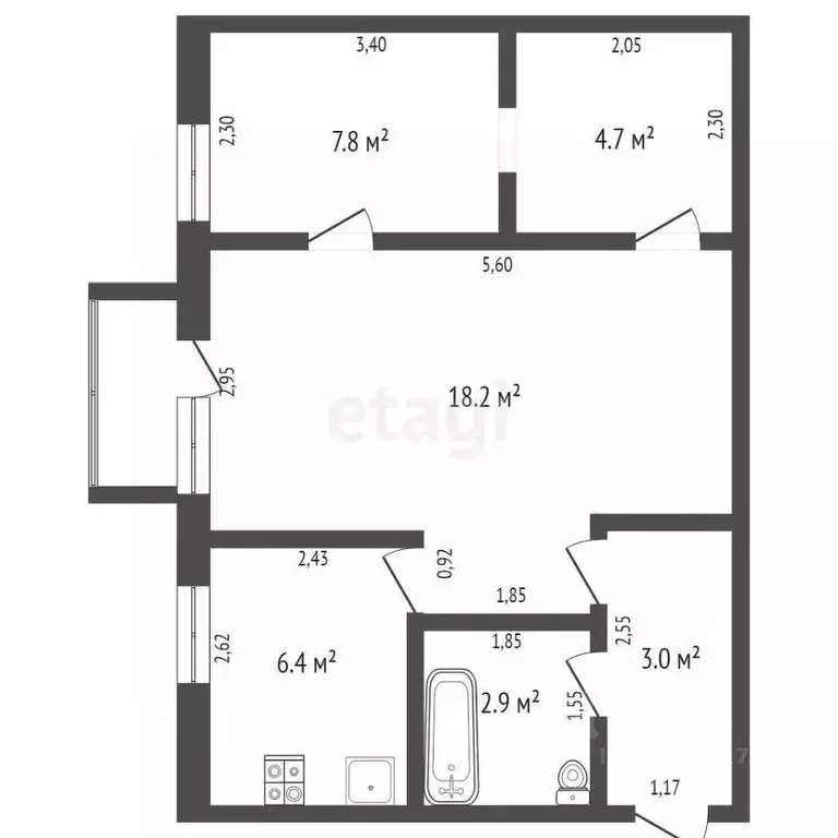 3-к кв. Брянская область, Брянск Новозыбковская ул., 16а (43.0 м) - Фото 1