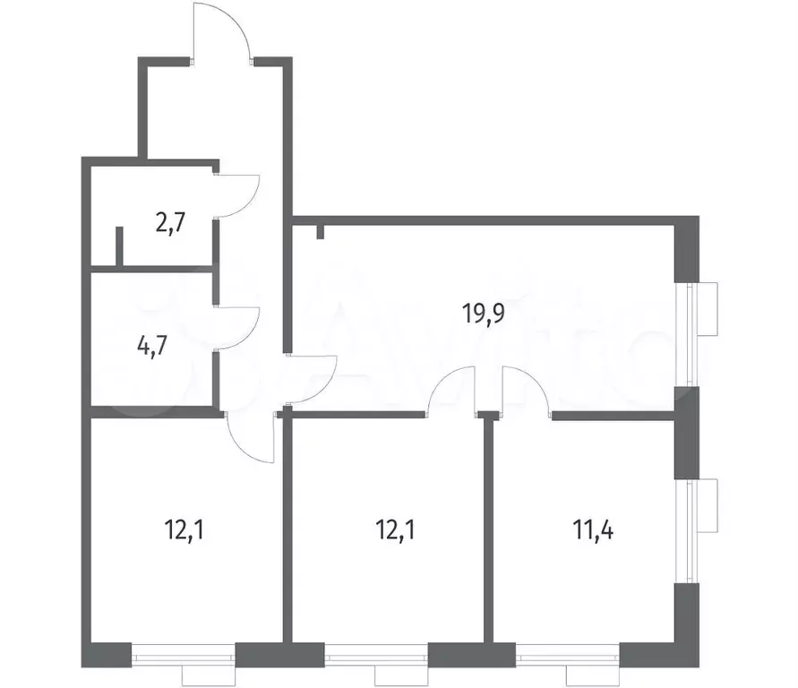 3-к. квартира, 71,4 м, 7/12 эт. - Фото 1