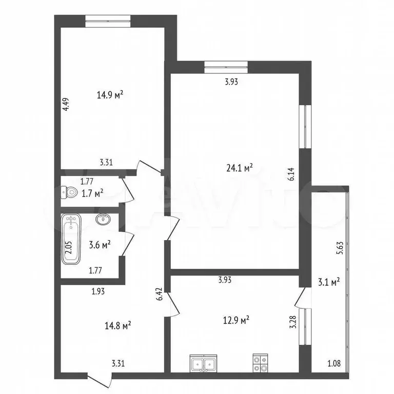 2-к. квартира, 72 м, 2/5 эт. - Фото 0