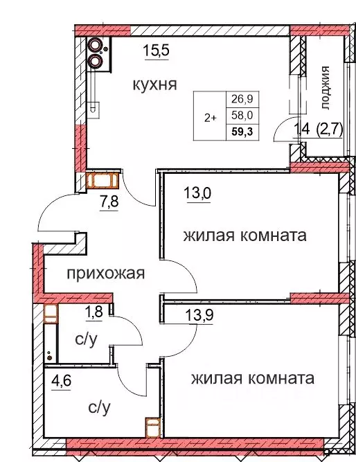 2-к кв. Нижегородская область, Дзержинск Комсомольский мкр,  (58.0 м) - Фото 0