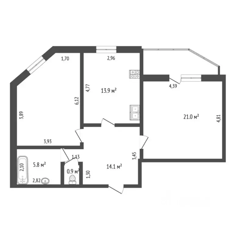 2-к кв. Тюменская область, Тюмень Минская ул., 69 (75.1 м) - Фото 1