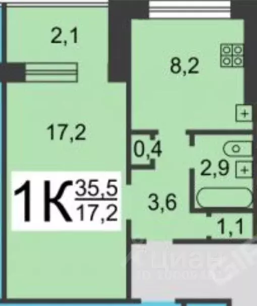 1-к кв. Нижегородская область, Нижний Новгород ул. Зайцева, 6 (35.6 м) - Фото 1