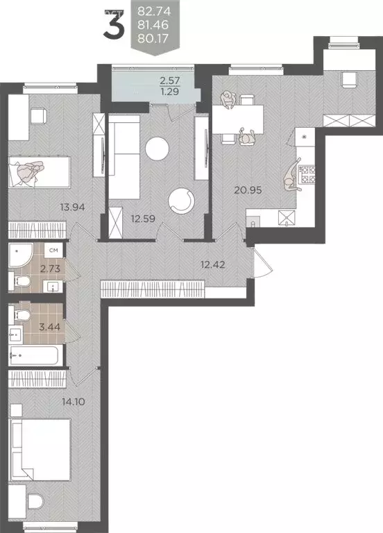 3-комнатная квартира: Калининград, Батальная улица, 65Б (81.46 м) - Фото 0