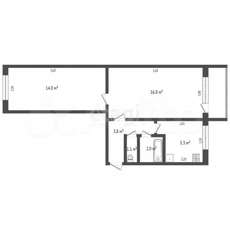 2-к. квартира, 43 м, 5/5 эт. - Фото 1