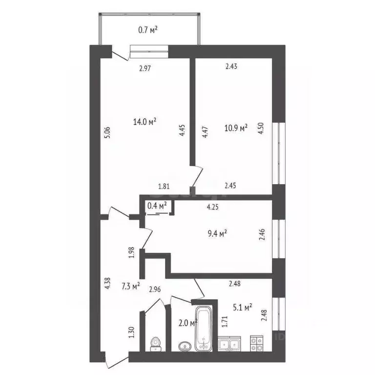 3-к кв. Башкортостан, Стерлитамак ул. Худайбердина, 123 (50.2 м) - Фото 2