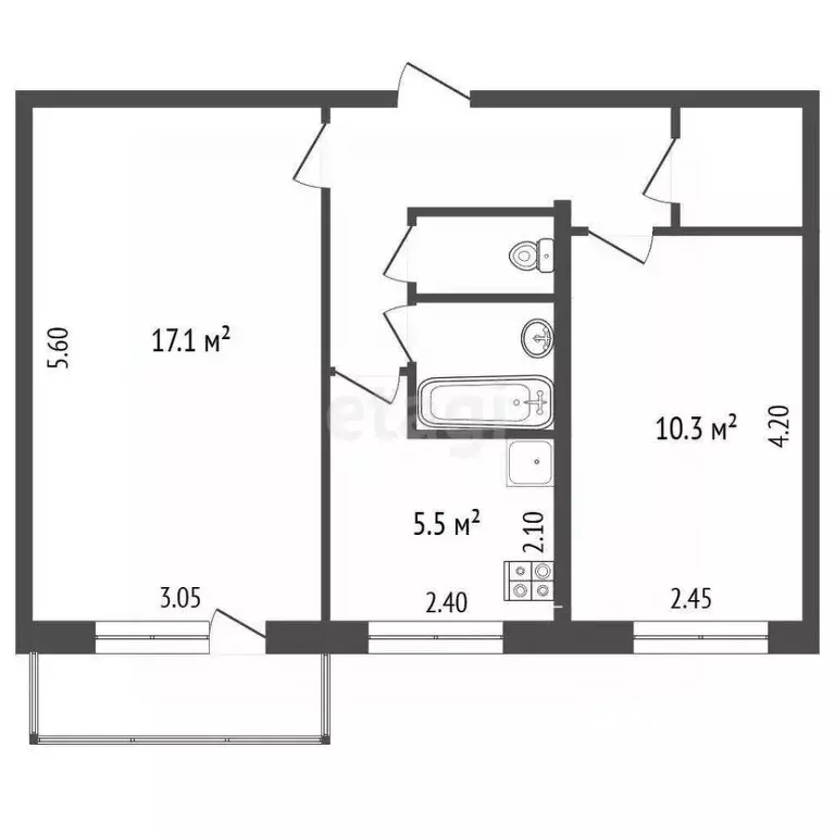 2-к кв. Омская область, Омск Сибирский просп., 8 (44.0 м) - Фото 1