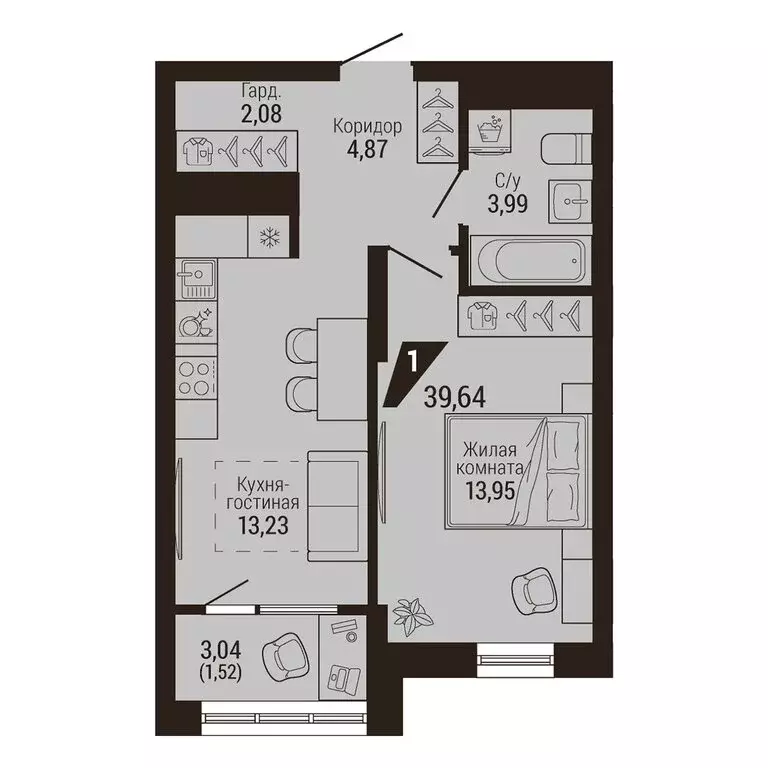 1-комнатная квартира: Екатеринбург, улица Энергостроителей, 7 (39.64 ... - Фото 0