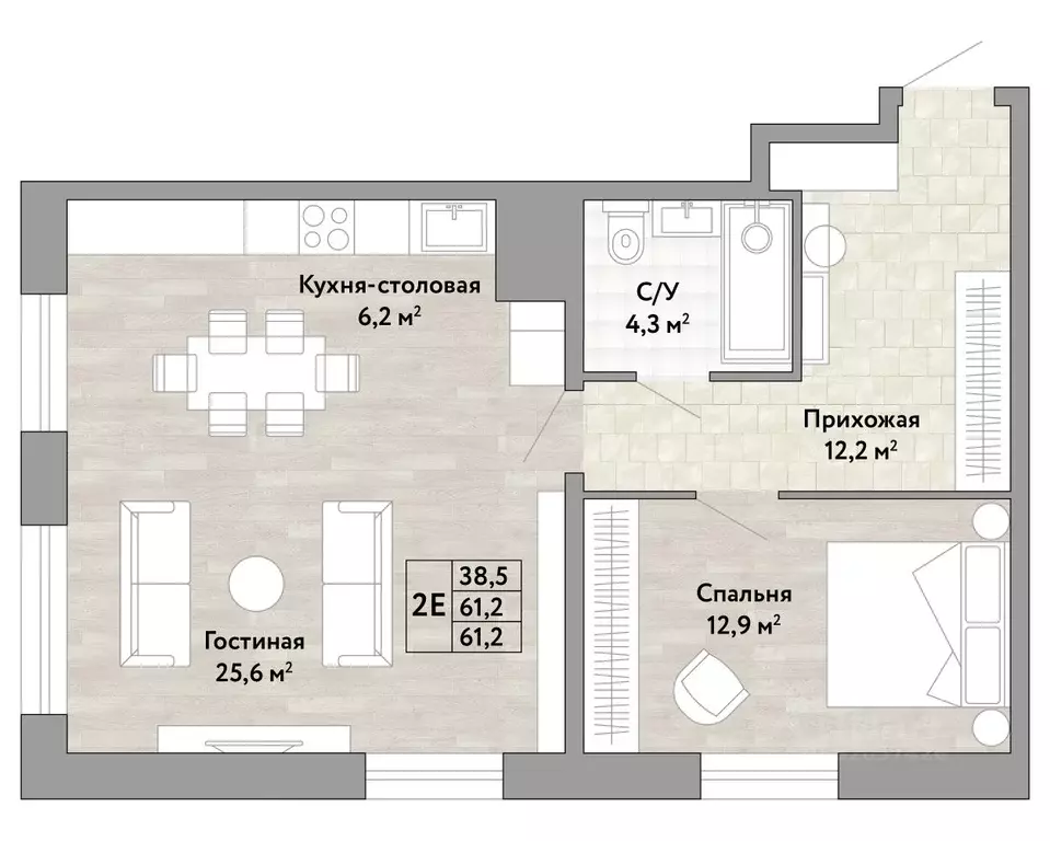 2-к кв. Хабаровский край, Хабаровск Грин 2 жилой комплекс (61.2 м) - Фото 1