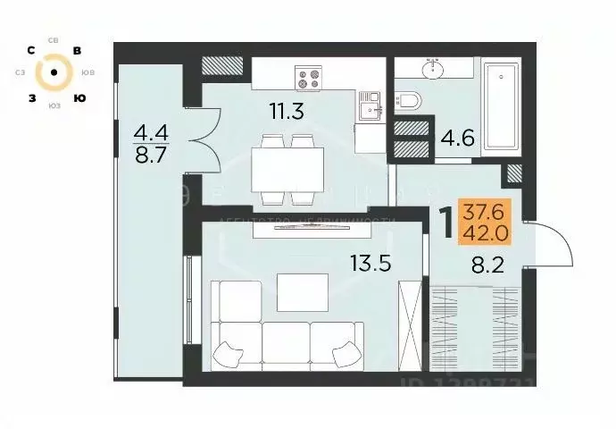 1-к кв. Калининградская область, Калининград Советский просп., 132 ... - Фото 1