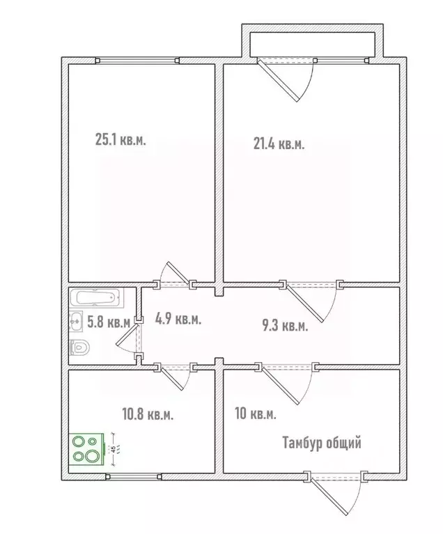 2-к кв. Омская область, Омск ул. Ленина, 41а (80.4 м) - Фото 2