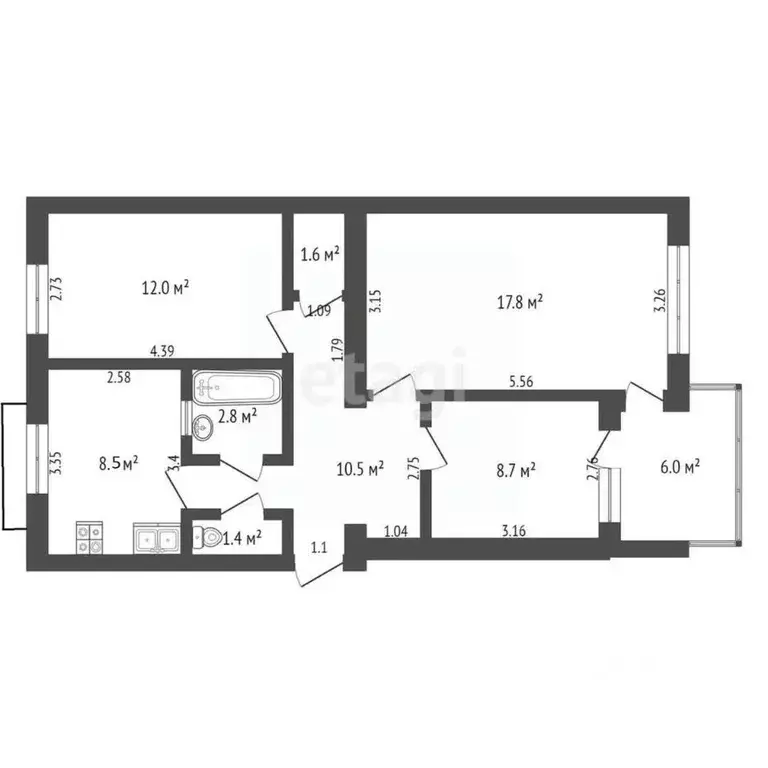 3-к кв. Крым, Евпатория просп. Победы, 52 (65.0 м) - Фото 1