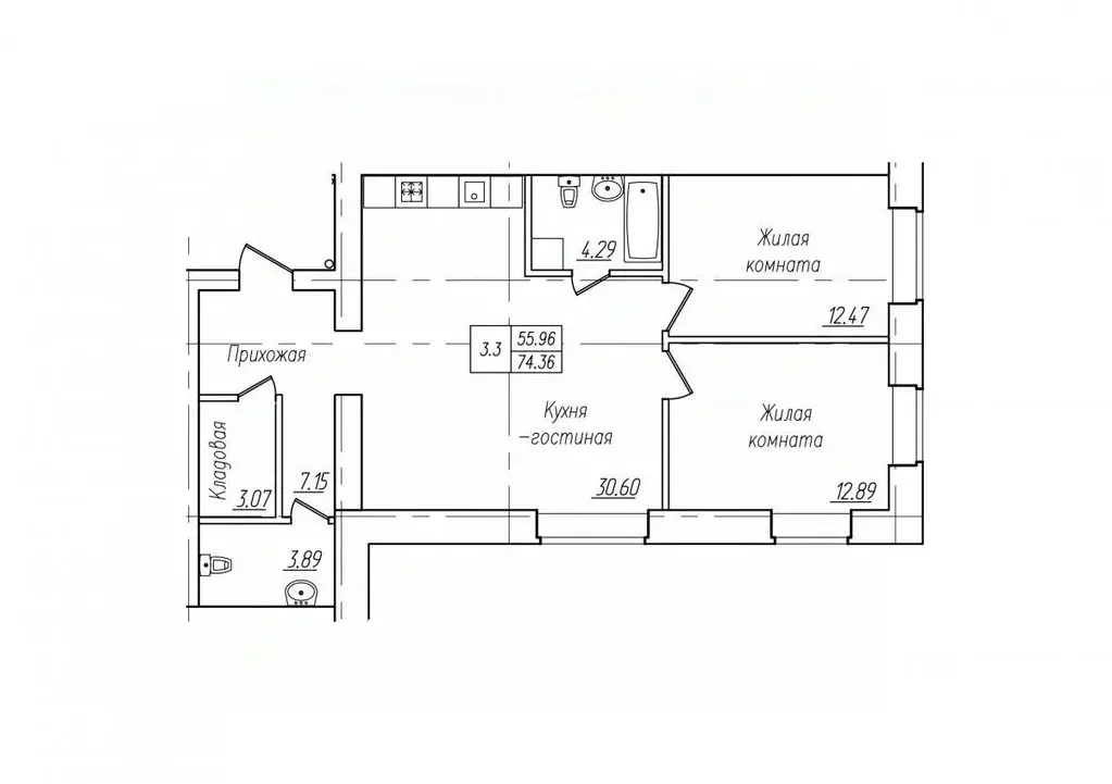 3-к кв. Чувашия, Чебоксары ул. Фридриха Энгельса, поз7 (74.36 м) - Фото 1